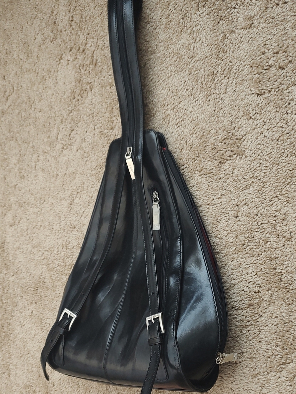 New Black Leather Sling Backpack - Sleek Men Or Women Crossbody Bag